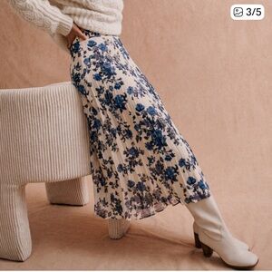 Sezane Blue Floral Midi Skirt Size EU 44